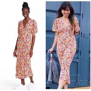 NEW Tulip Creations Multicolor Floral Puff Sleeve Maxi Dress
